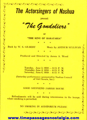 (5) 1959 Items For The Theatre Play: "THE GONDOLIERS"