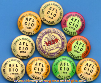 (10) Old AFL CIO Union Pin Back Buttons