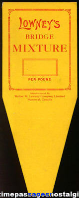 Old Unused Lowney’s Candy Counter Advertising Price Card