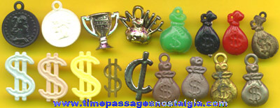 (34) Old Money Related Gum Ball Machine Prize Charms