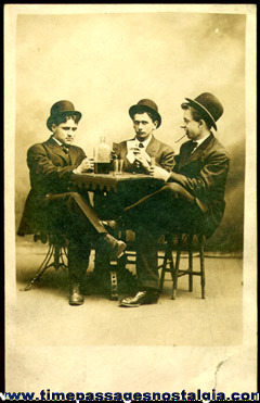 Men Playing Cards Old Unused Real Photo Post Card