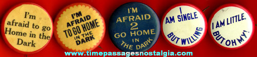 (5) Old Pinback Buttons With Sayings