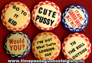 (6) Old Pinback Buttons With Sayings