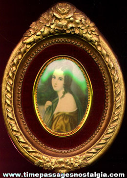 Old Miniature Painted Plaster Plaque With A Young Lady Print