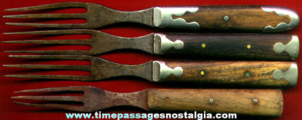 (4) Old Primitive Wood & Metal Forks