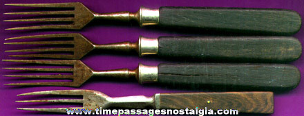 (4) Old Primitive Wood & Metal Forks