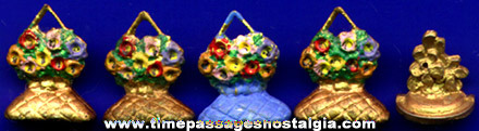 (5) Old Miniature Metal Doll House Flower Basket Doorstops