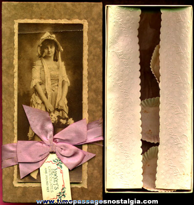 Old Lowney’s Candy Box With Young Lady Photograph Tag & Ribbon