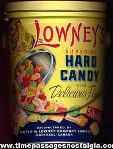 (2) Similar Old 5 lb. Lowney’s Hard Candy Advertising Tin Pails