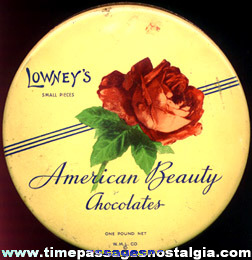(2) Different Old Lowney’s American Beauty Chocolates Candy Containers