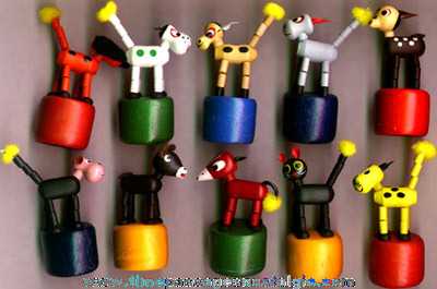 (10) Different Colorful Wooden Animal Push Puppets