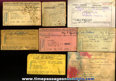 (14) Old Auto Licenses And Registrations