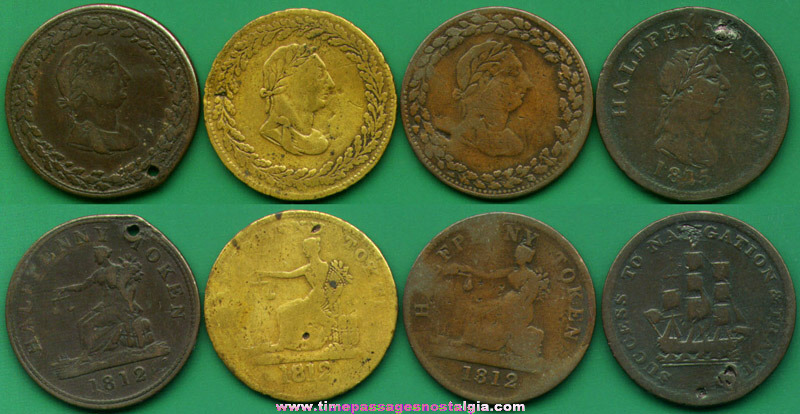(4) Early 19th Century Canadian Half Penny Tokens