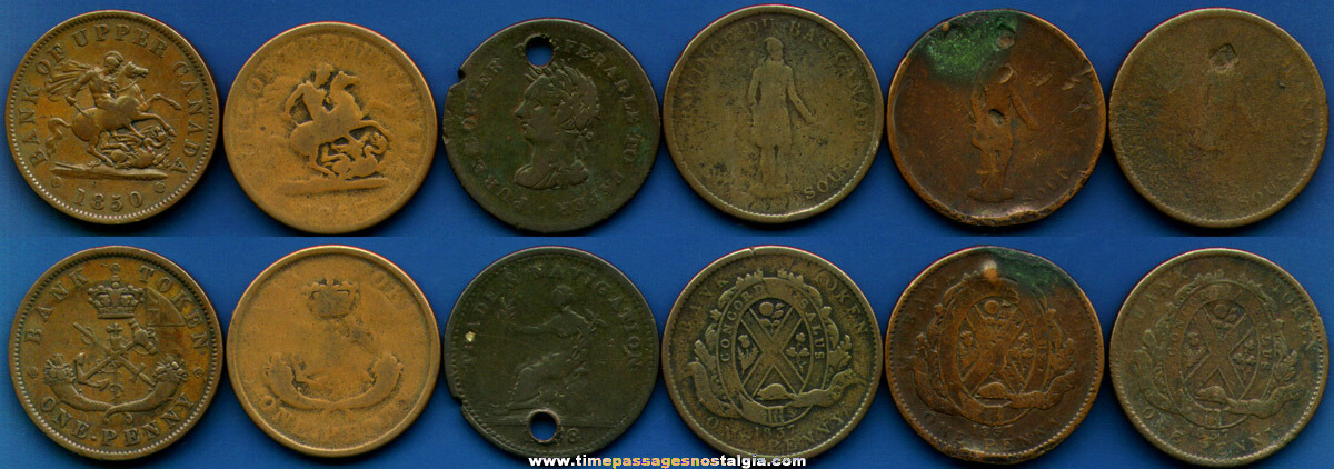 (6) 19th Century Canadian Penny Tokens