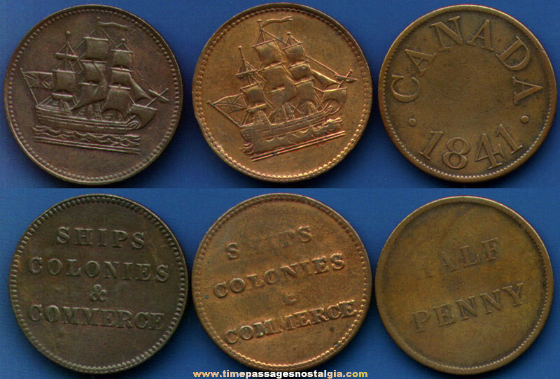 (3) 19th Century Canadian Half Penny Tokens