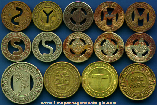 (15) Train, Trolley, Bus, or Street Car Tokens