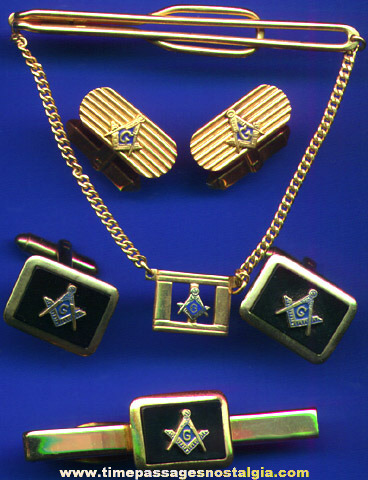 (2) Masonic Cuff Link & Tie Bar Sets