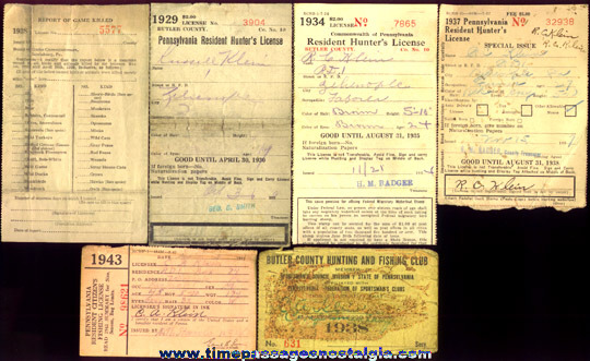 (10) Old Pennsylvania Hunting Papers & Licenses