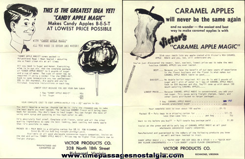 (8) 1967 Victor Products Company Concession Related Paper Items