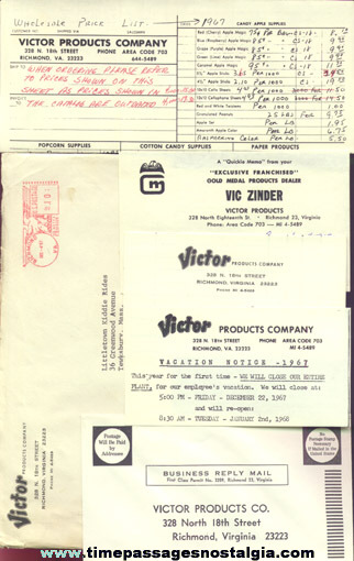 (8) 1967 Victor Products Company Concession Related Paper Items