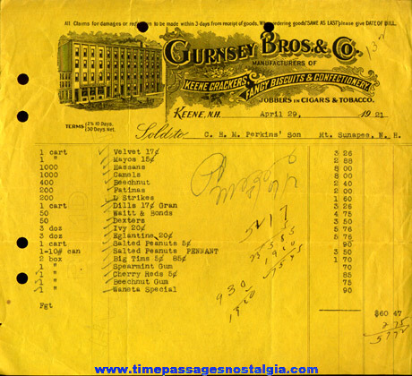 (15) 1915 - 1924 Gurnsey Brothers & Company Confectionery Invoices