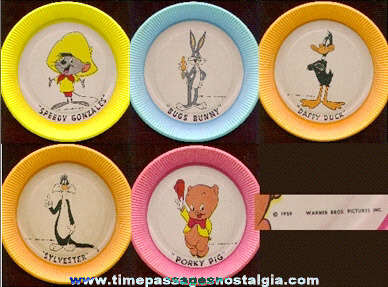 (5) Different ©1959 Warner Brothers Cartoon Character Unused Printed Paper Plates