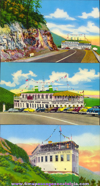 (3) Colorful Old Unused Grand View Ship Hotel Picture Post Cards