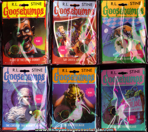 Complete Unopened Set Of (6) R.L Stine Goosebumps Character 3-D Hologram Toy Rings