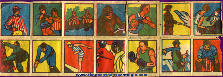 (14) Different Colorful 1930s Cracker Jack Pop Corn Confection Toy Prize Sports Transfer Pictures