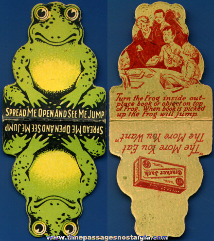 Colorful 1930s Cracker Jack Pop Corn Confection Advertising Toy Prize Cardboard Jumping Frog