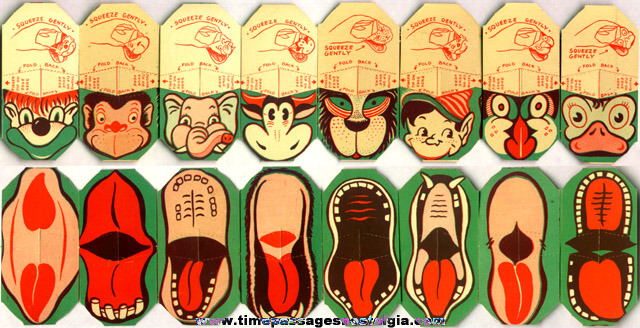 Complete Set Of (8) Unused 1940’s Cracker Jack Premium / Prize Paper Finger Puppets