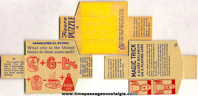 (3) 1930’s Cracker Jack / Checkers Popcorn Confection Box Divider Puzzle Cards