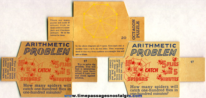 (3) 1930’s Cracker Jack / Checkers Popcorn Confection Box Divider Puzzle Cards