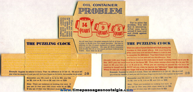 (3) 1930’s Cracker Jack / Checkers Popcorn Confection Box Divider Puzzle Cards