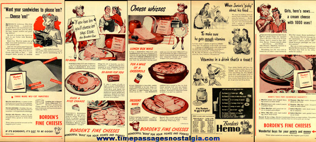 (13) 1940’s Borden Elsie Cow Magazine Advertisements
