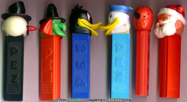 (6) Older PEZ Character Candy Dispensers With No Feet