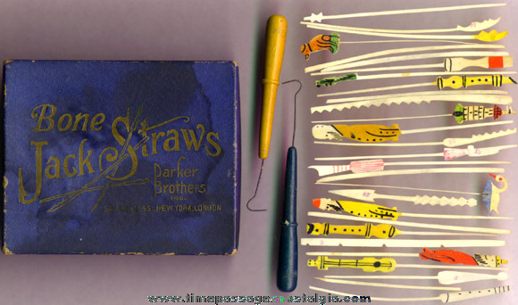 Early Boxed Parker Brothers Bone Jack Straws Game