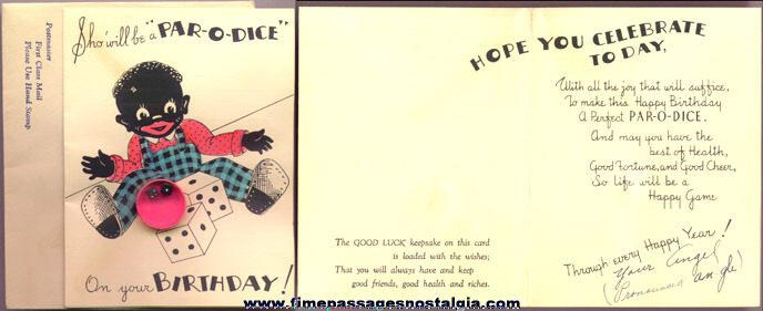 Old Politcally Incorrect Black Greeting Card With Dice