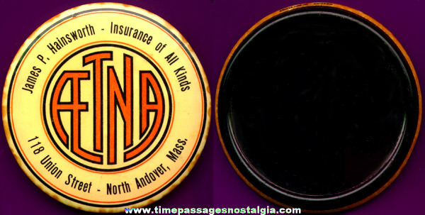 Old Aetna Insurance Advertising Mirror / Paper Weight