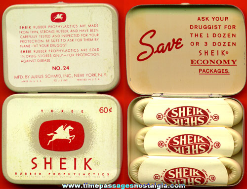 Small Old Unused Sheik Condom Tin With (3) Wrapped Condoms