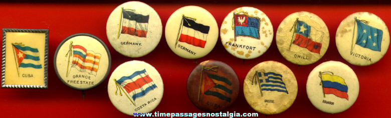 (11) Old Celluloid Premium Flag Pin Back Buttons