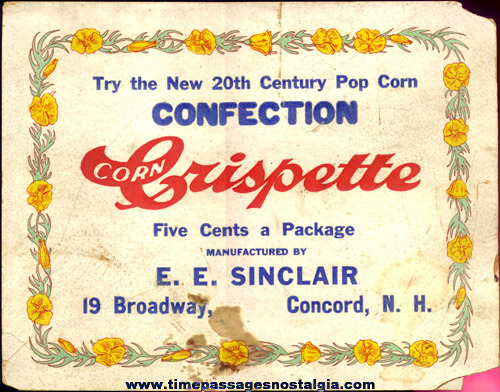 Early 1900’s Crispette Popcorn Confection Heavy Paper Advertising Sign