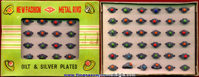 Old Store Display Box Of (36) Unused Metal Toy Rings