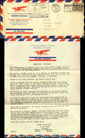 1929 London, Canada Air Mail Inauguration Letter & Envelope