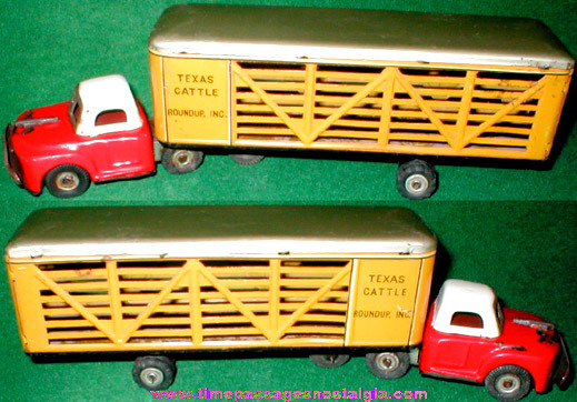 Old Lithographed Tin Toy Truck With Cattle Trailer