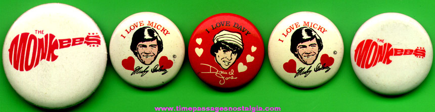 (5) Old Monkees Pin Back Buttons