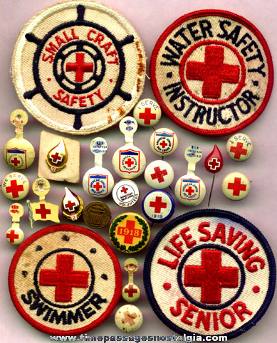 (25) Small Old Red Cross Pins, Buttons, & Patches