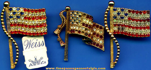 (3) Rhinestone Covered United States Flag Pins