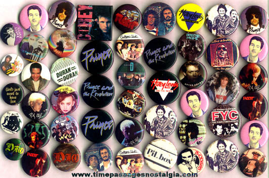 (50) Mixed 1980’s Music Band Pin Back Buttons