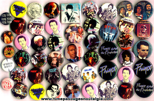 (50) Mixed 1980’s Music Band Pin Back Buttons